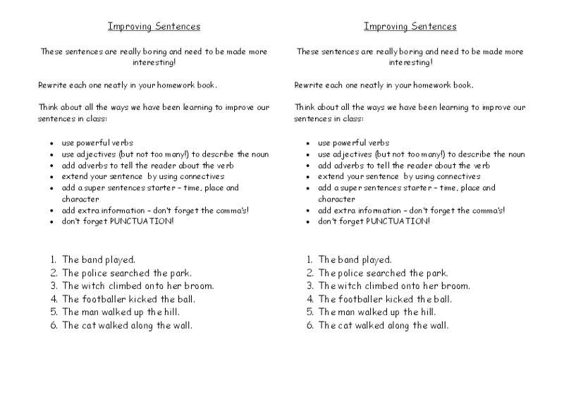 Improving sentences Worksheet