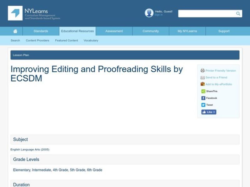 Improving Editing and Proofreading Skills Lesson Plan