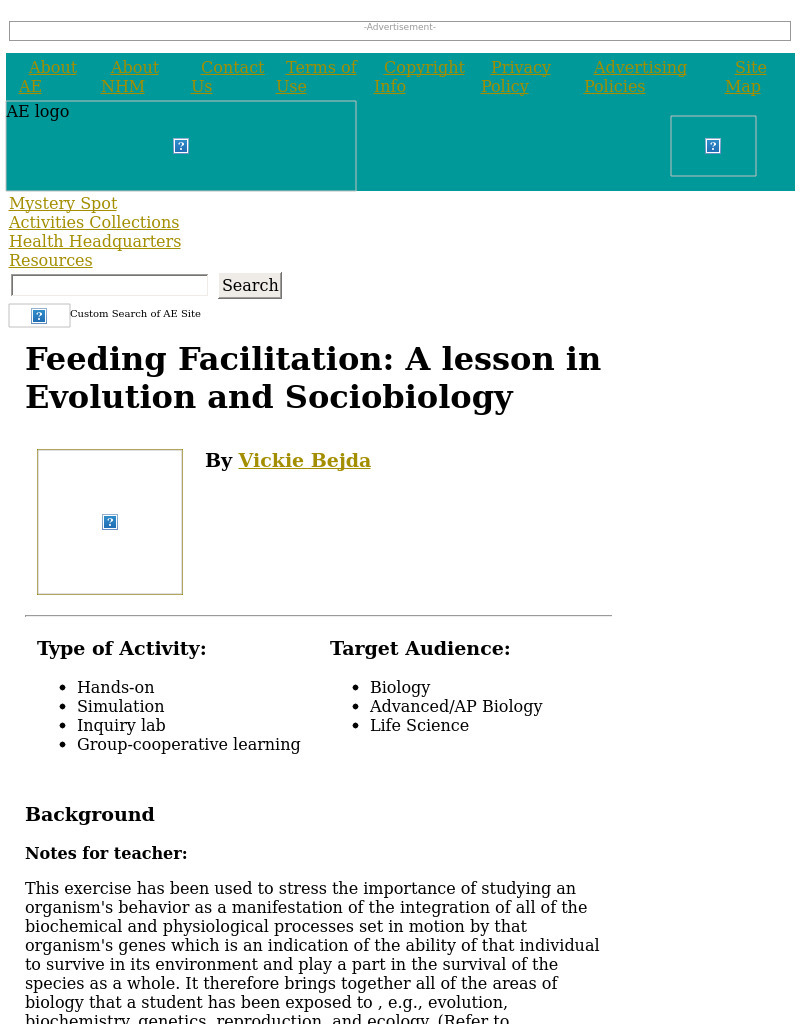 Feeding Facilitation: A lesson in Evolution and Sociobiology Lesson Plan