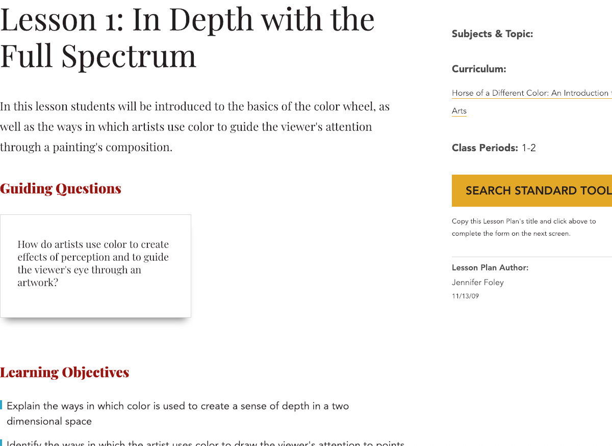 Lesson 1: In Depth with the Full Spectrum Lesson Plan