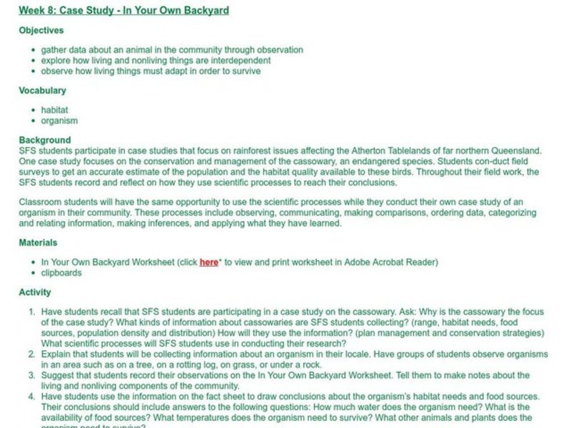 In Your Own Backyard Lesson Plan