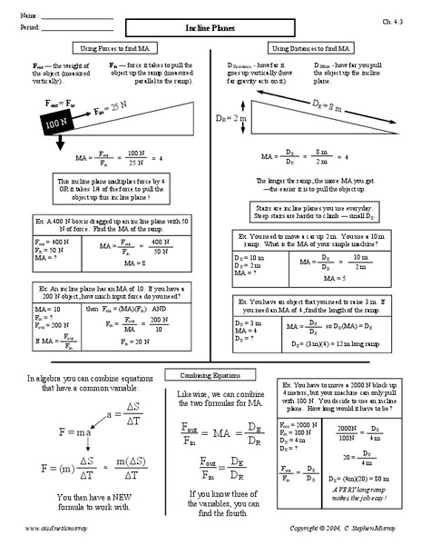 Incline Planes Worksheet