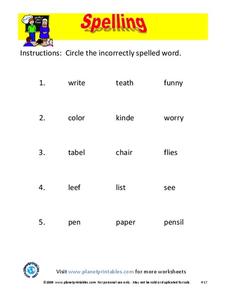 Incorrect Spelling Worksheet