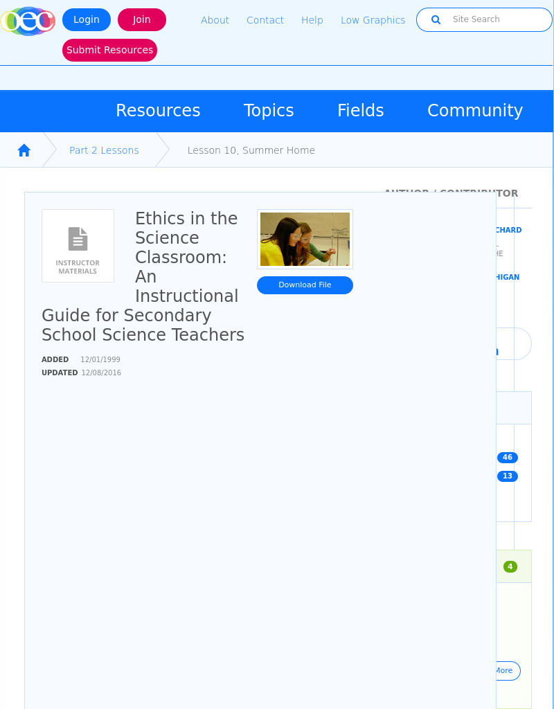 Incorporating Ethics in Classroom Science Lessons Lesson Plan