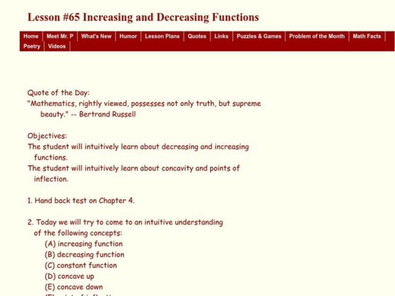 Increasing and Decreasing Functions Lesson Plan