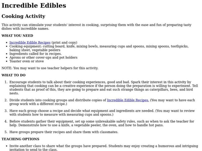 Incredible Edibles Activity