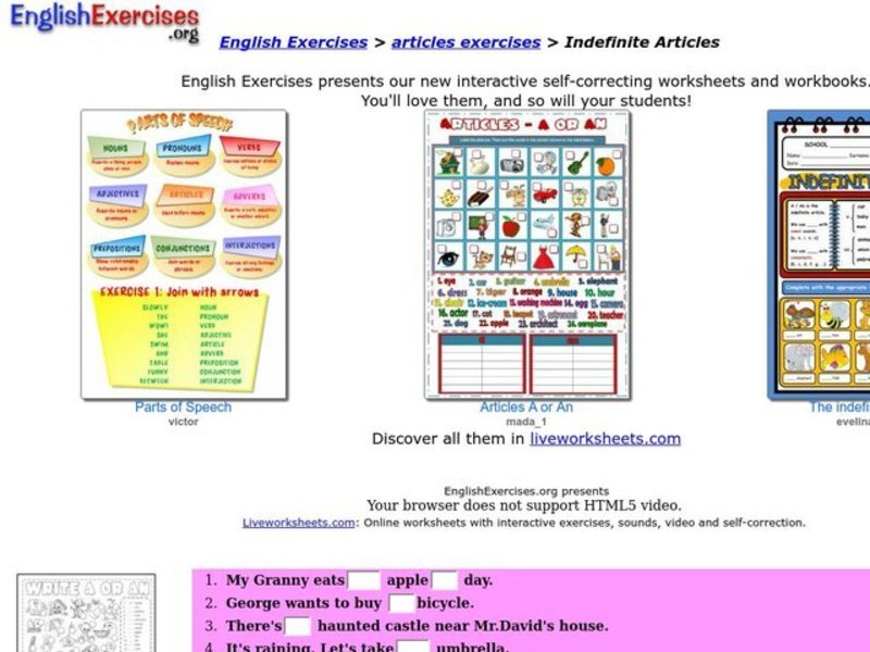 Indefinite Articles Interactive
