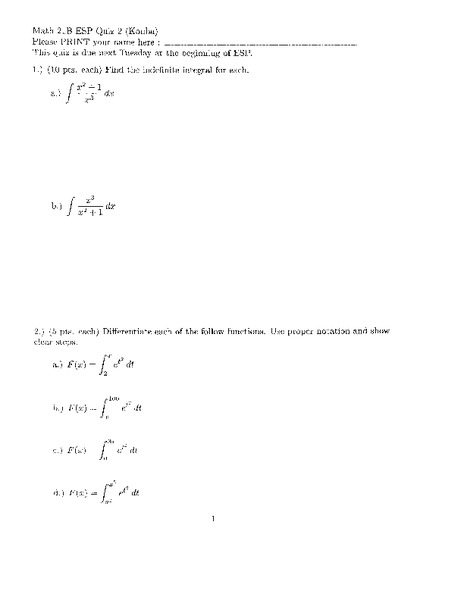 Indefinite Integral Worksheet
