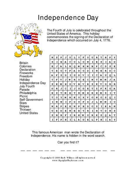 Independence Day Word search Worksheet