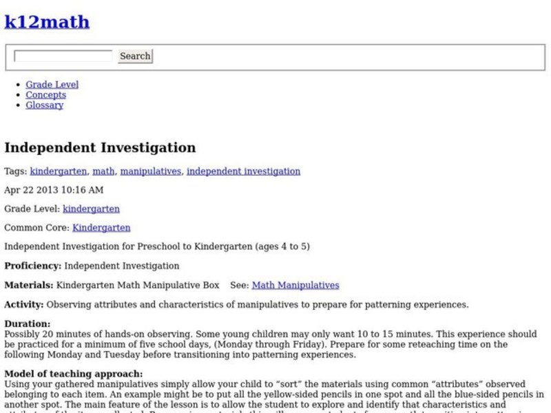 Independent Investigation Lesson Plan