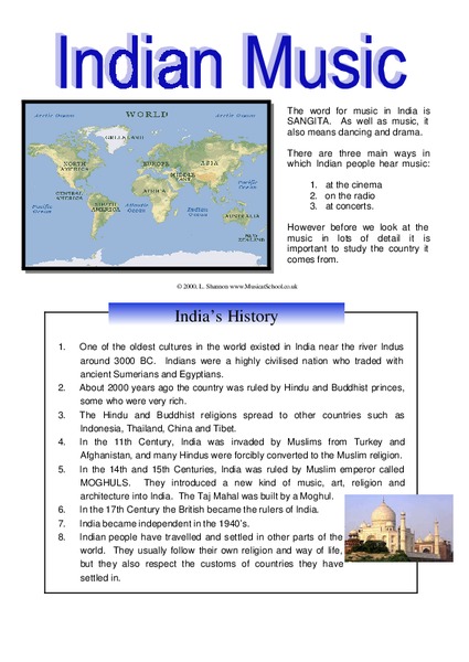 Indian Music Worksheet