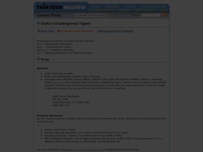 India's Endangered Tigers Lesson Plan