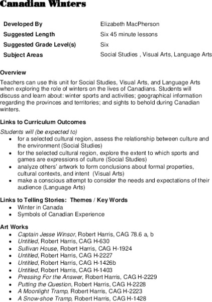 Canadian Winters Lesson Plan