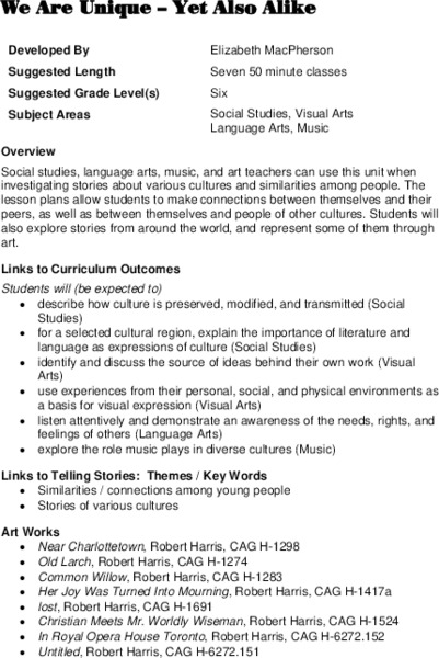 We Are Unique - Yet Also Alike Lesson Plan