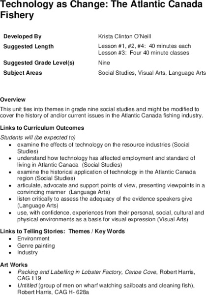Technology as Change: The Atlantic Canada Fishery Lesson Plan