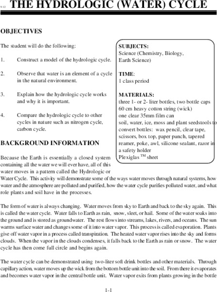 The Hydrologic (Water) Cycle Lesson Plan