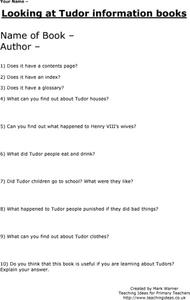 Looking at Tudor Information Books Worksheet