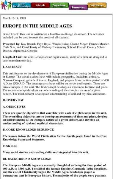 Europe in the Middle Ages Lesson Plan