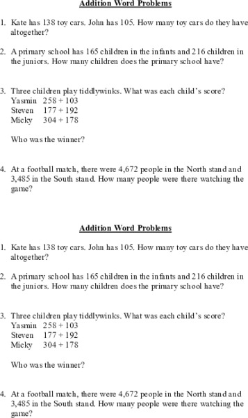 Addition Word Problems Lesson Plan