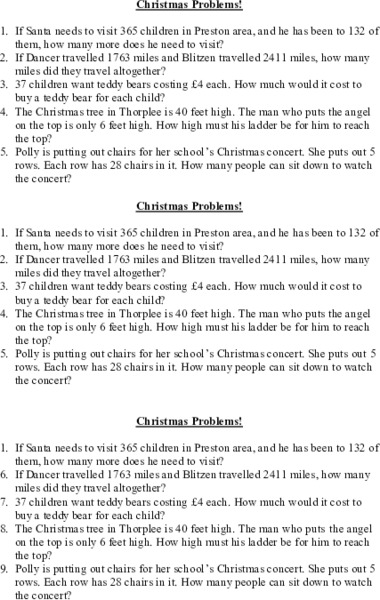 Christmas Word Problems Lesson Plan