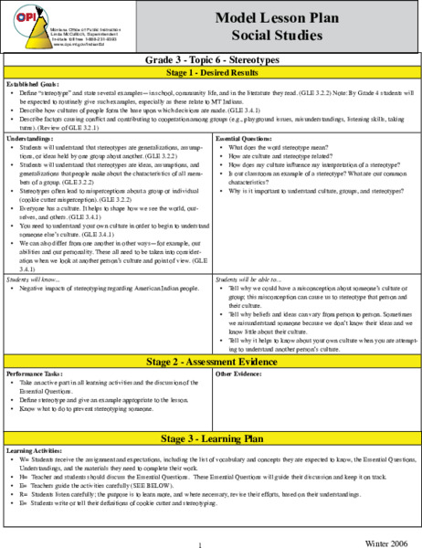 Stereotypes Lesson Plan