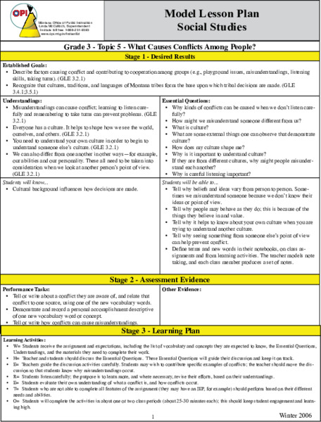 What Causes Conflicts Among People? Lesson Plan