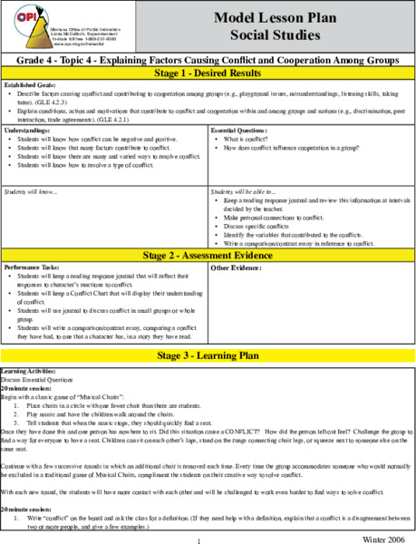 Conflict And Cooperation Lesson Plan