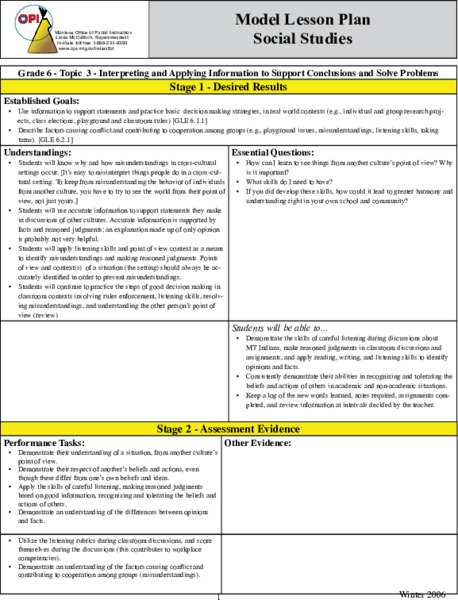 Interpreting and Applying Information to Support Conclusions and Solve Problems Lesson Plan