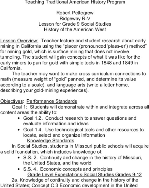 History of the American West Lesson Plan