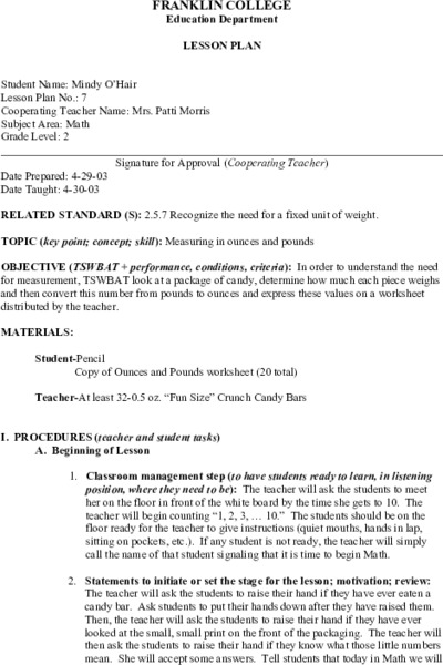 Measurement Lesson Plan