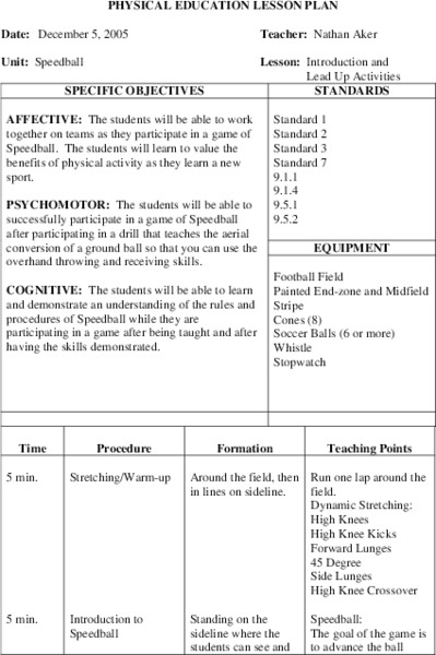 Speedball Lesson Plan