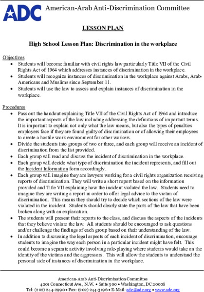 Discrimination in the Workplace Lesson Plan