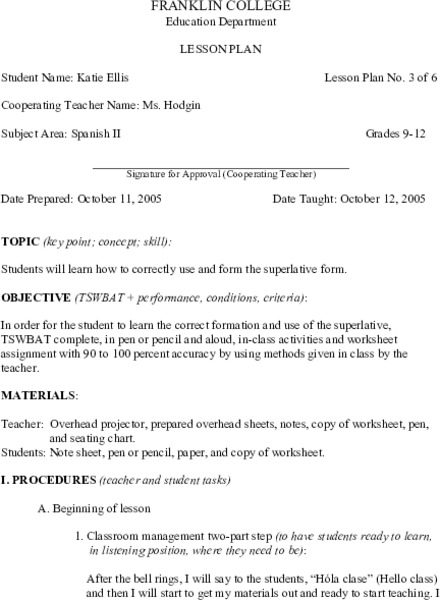 Superlative Form Lesson Plan