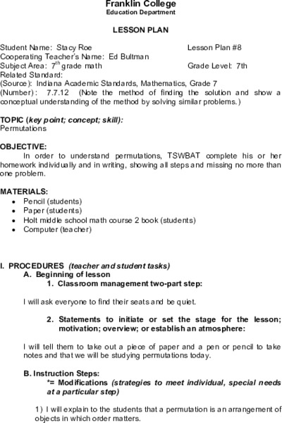 Permutations Lesson Plan