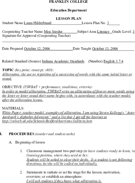 Alliteration Lesson Plan