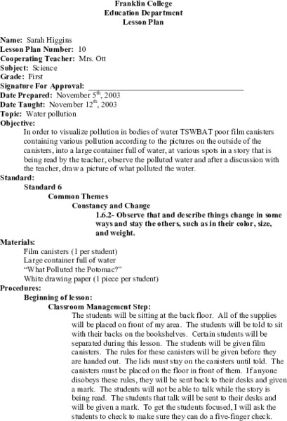 Water Pollution Lesson Plan