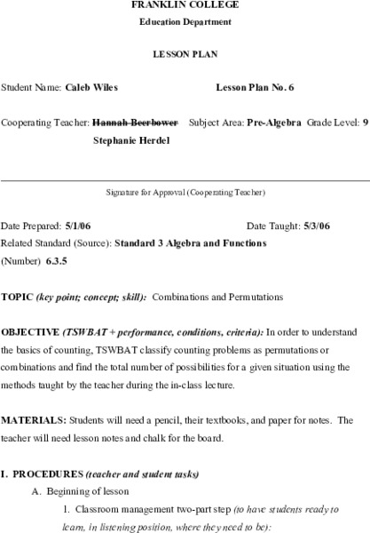 Combinations And Permutations Lesson Plan
