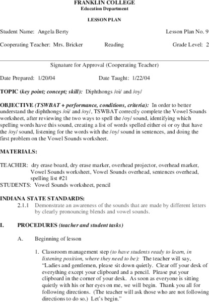 Diphthongs Lesson Plan