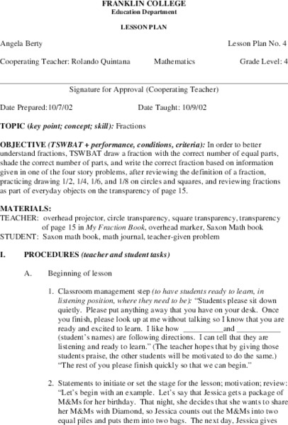 Fractions Lesson Plan