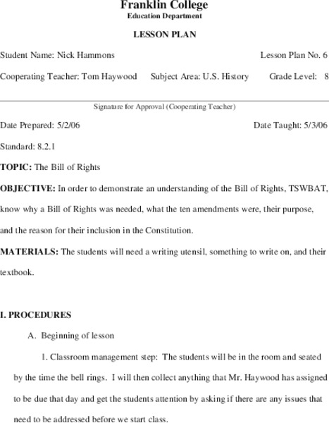 The Bill of Rights Lesson Plan