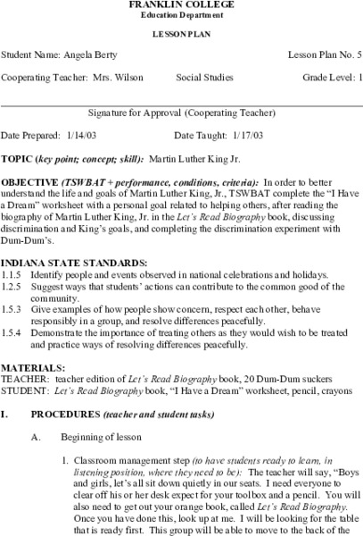 Martin Luther King Jr. Lesson Plan