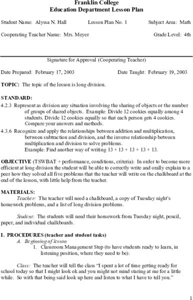 Long Division Lesson Plan