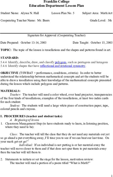 Tessellations Lesson Plan