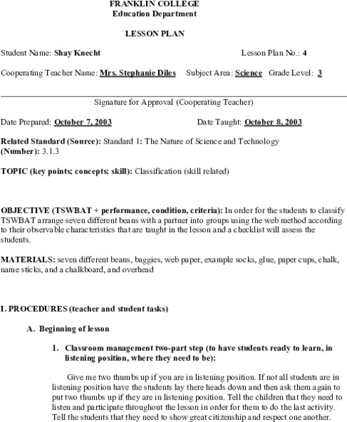 Classification Lesson Plan
