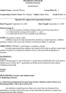 Addition Lesson Plan