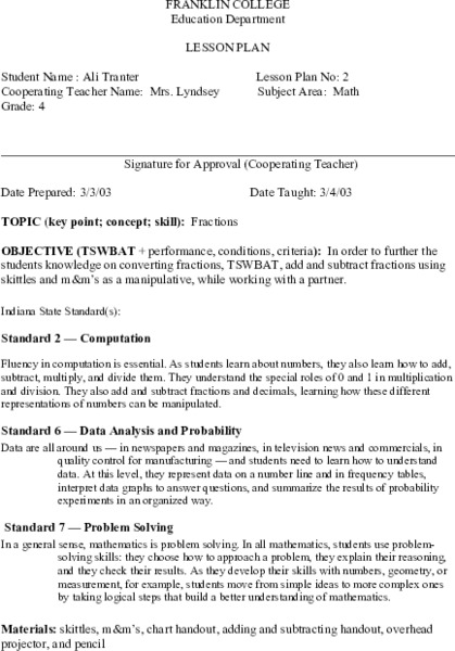 Fractions Lesson Plan