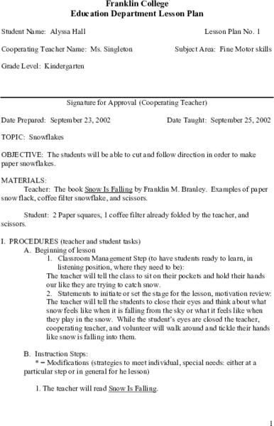 Snowflakes Lesson Plan