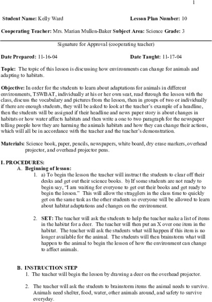 Animal Adaptation Lesson Plan