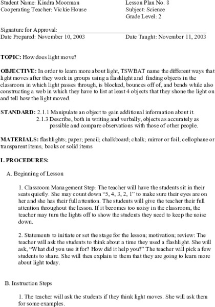 How Does Light Move? Lesson Plan