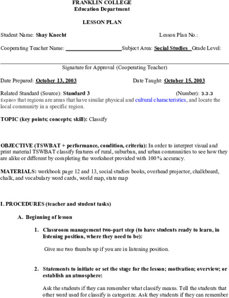 Communities Lesson Plan